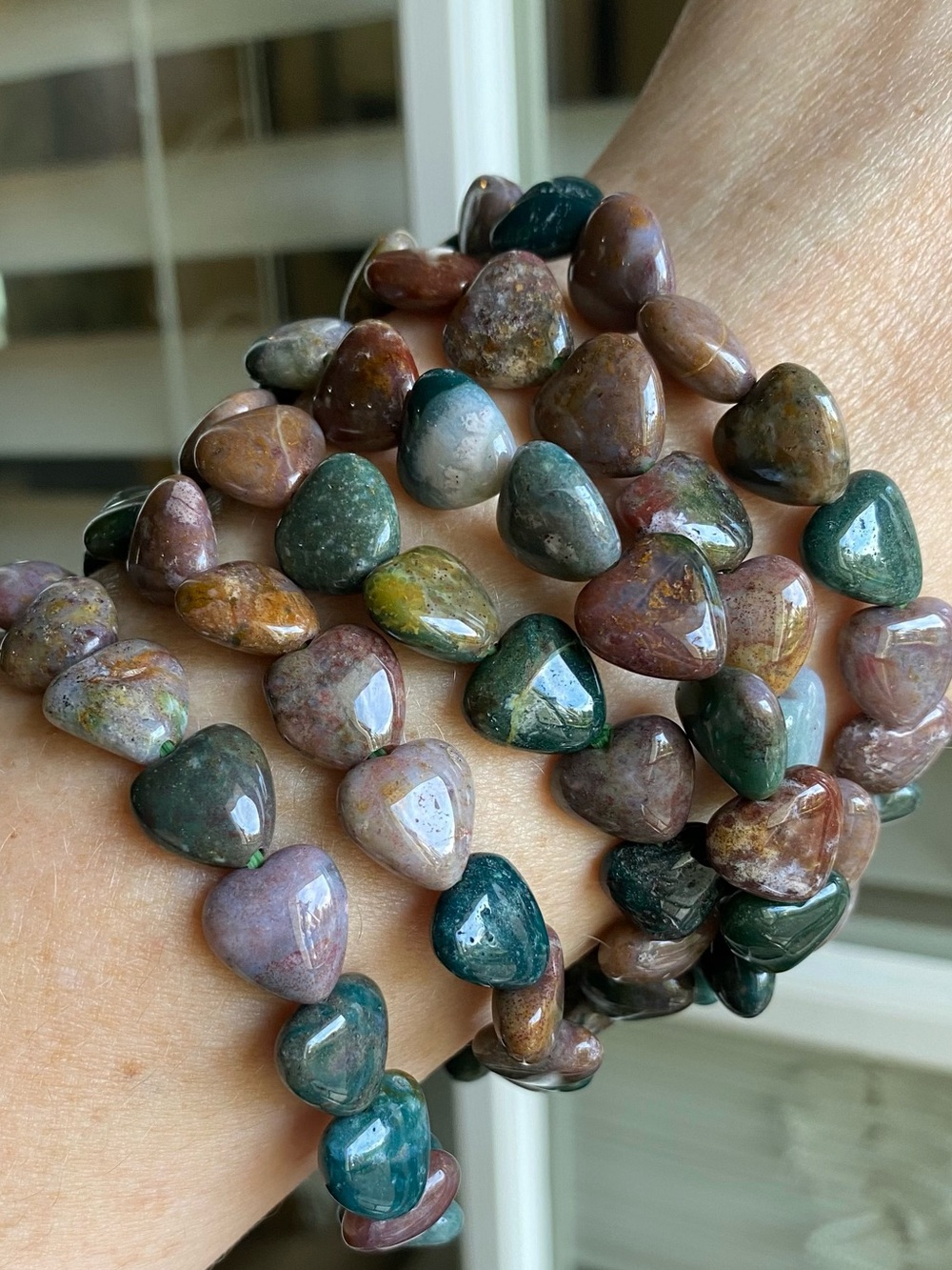 🌊💚 Ocean Jasper Heart Bracelets — 9mm Beads 💚🌊